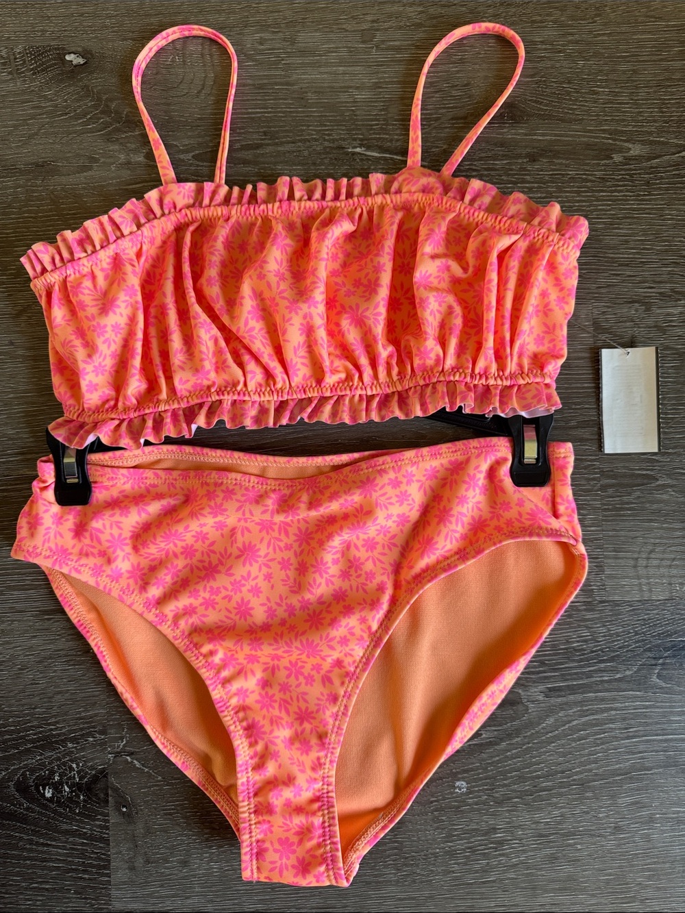 wonder nation Neon Pink & Coral Floral Ruffle Two-Piece Bikini